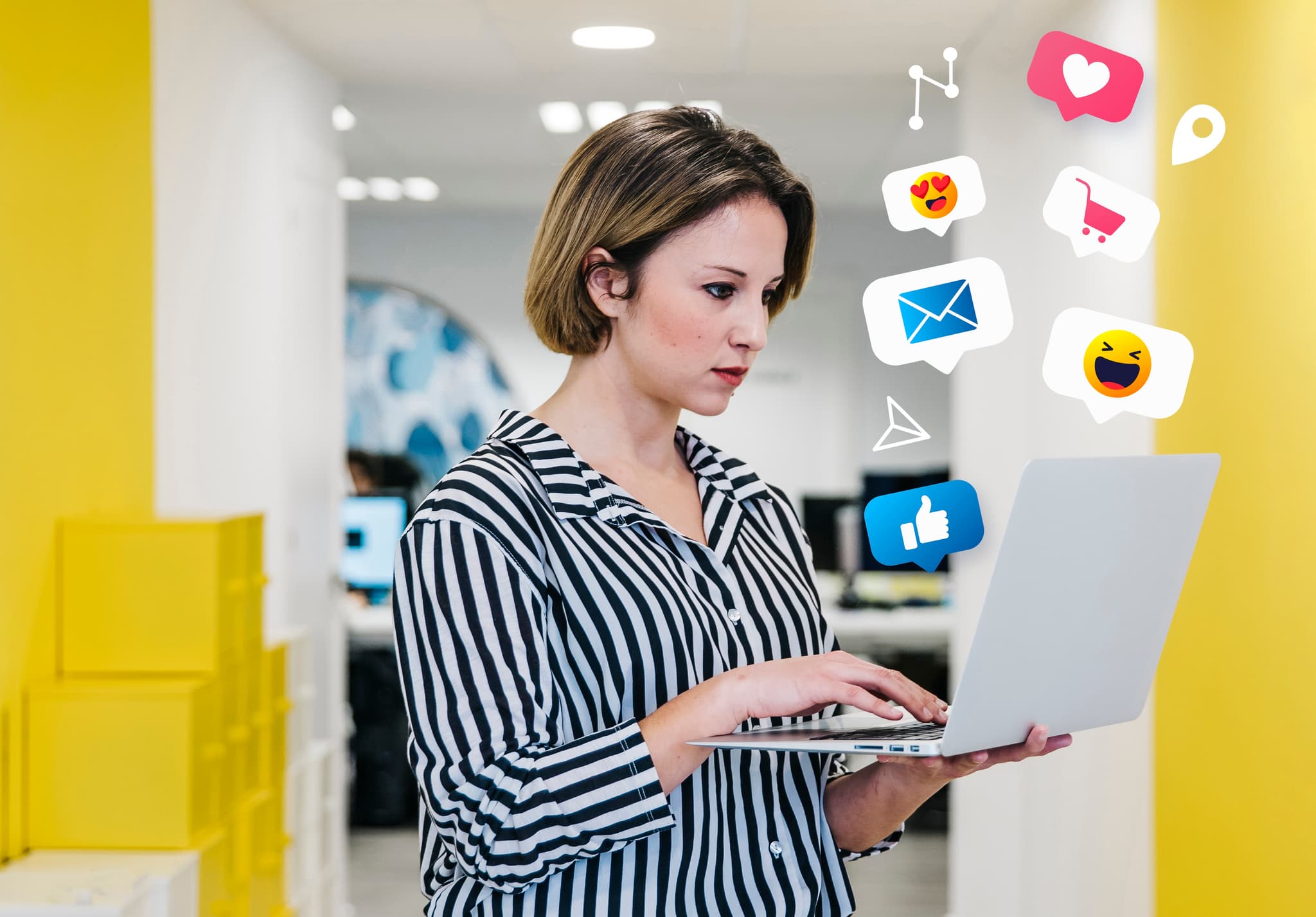 Person using a tablet with social media icons